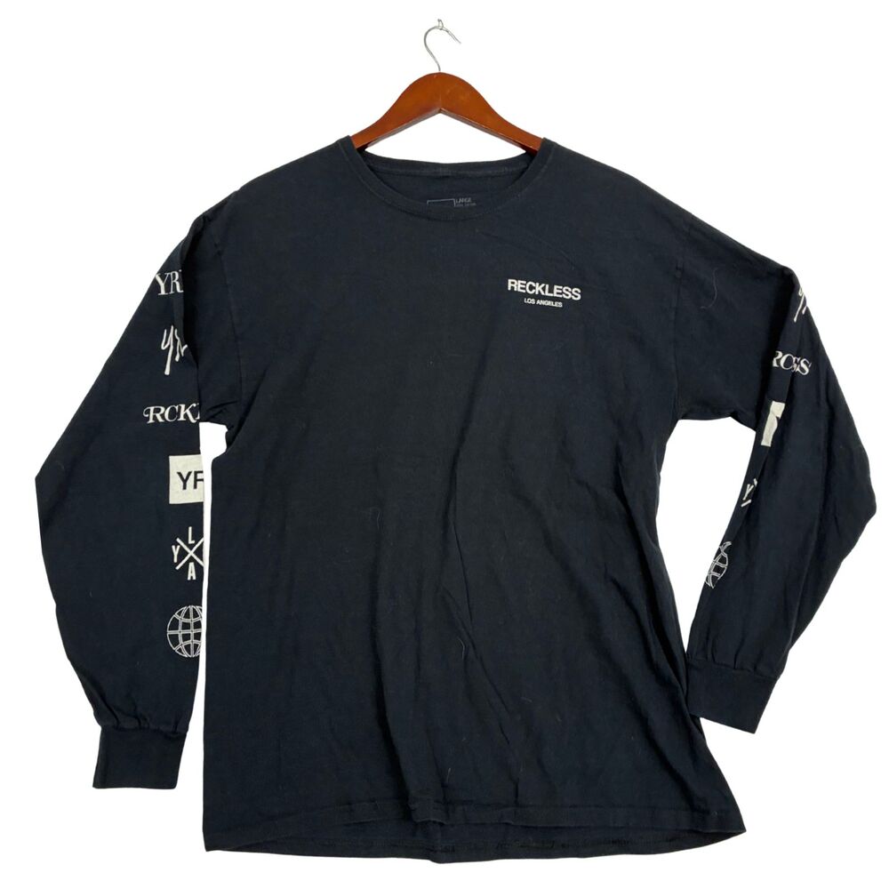 Young & Reckless Y&R Mens Large Black Long Sleeve Graphic T Shirt Streetwear